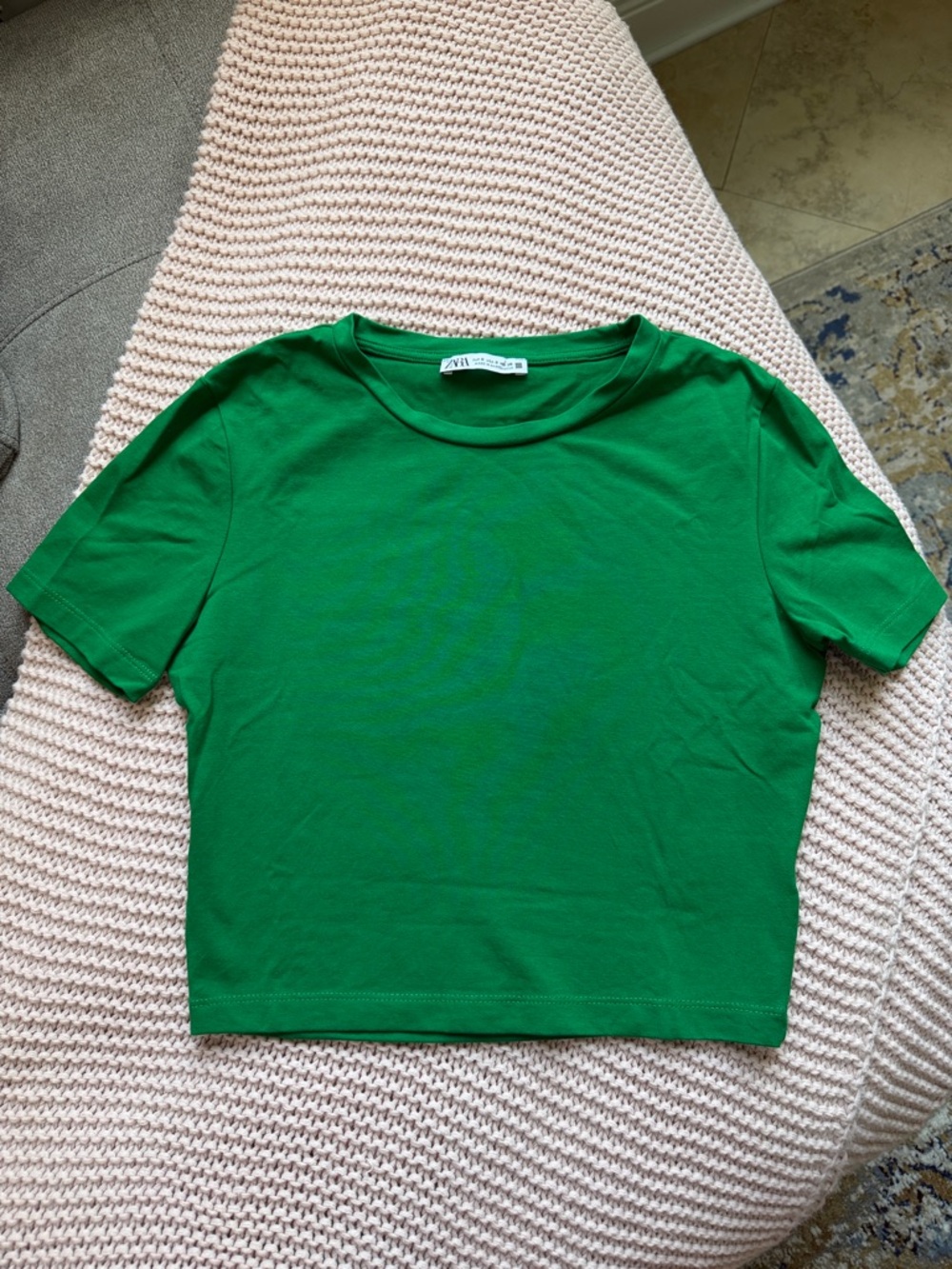 Zara Green Crewneck Cropped Tee